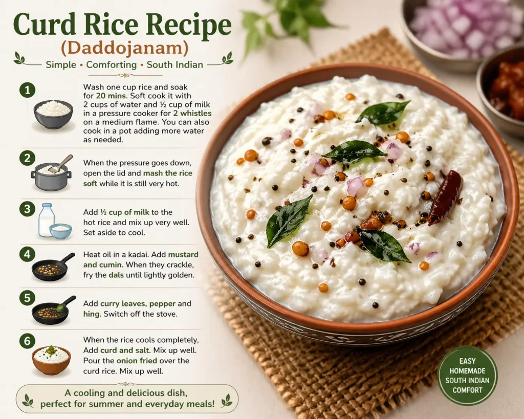 Step by step curd rice recipe preparation